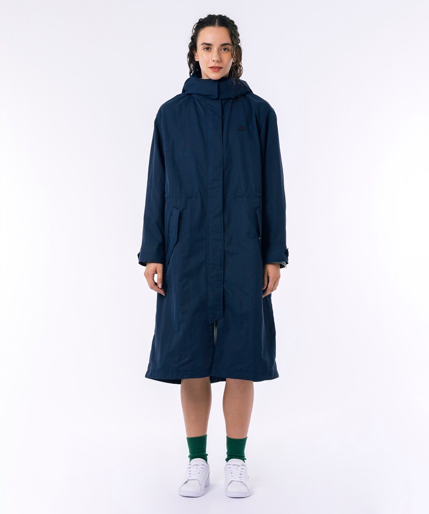 LACOSTE｜フード脱着可 撥水ナイロン スタンドカラー ミリタリーコート