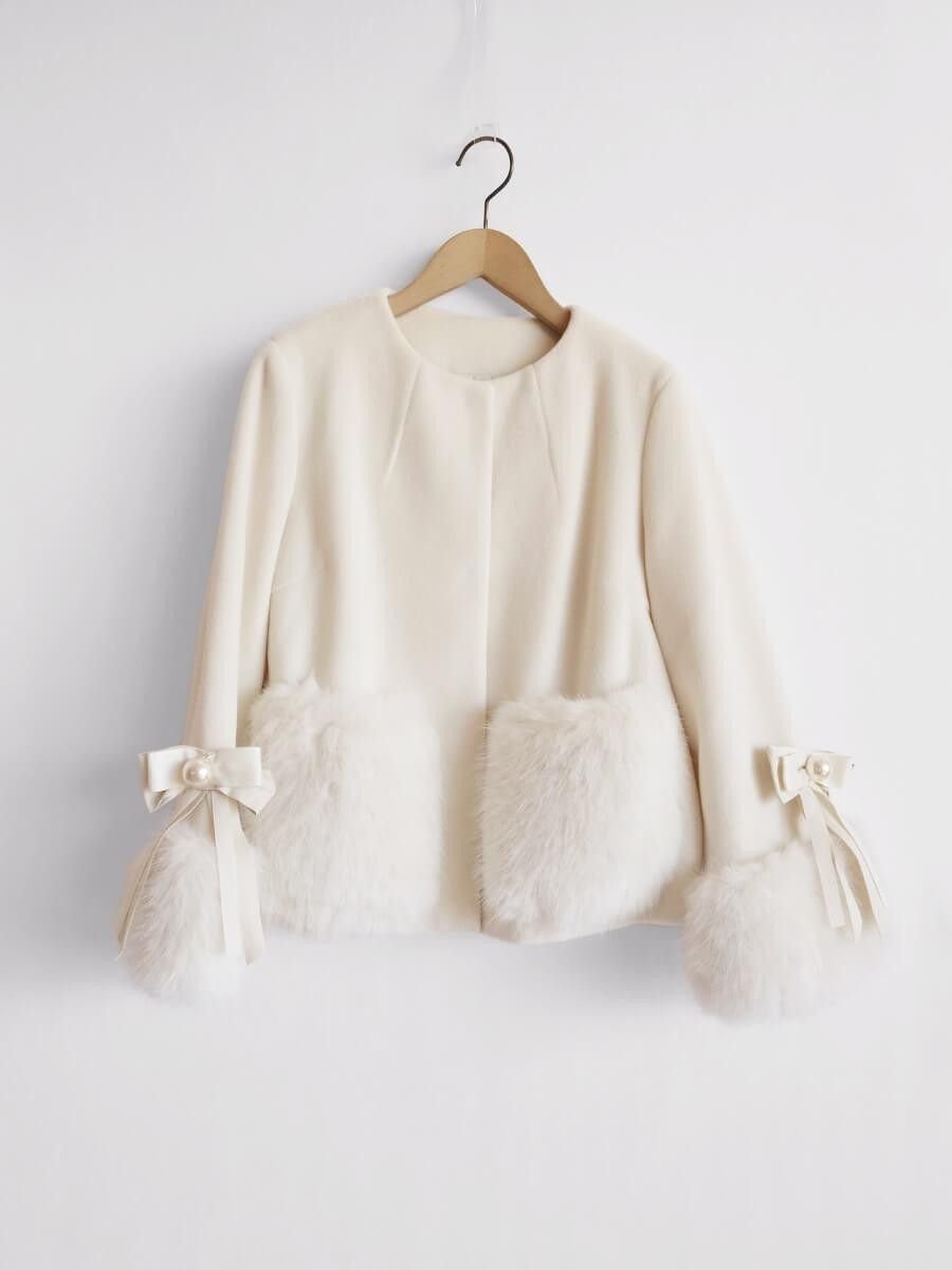 Vin｜リボン袖ファーアクセントショートコート | Rakuten Fashion(楽天