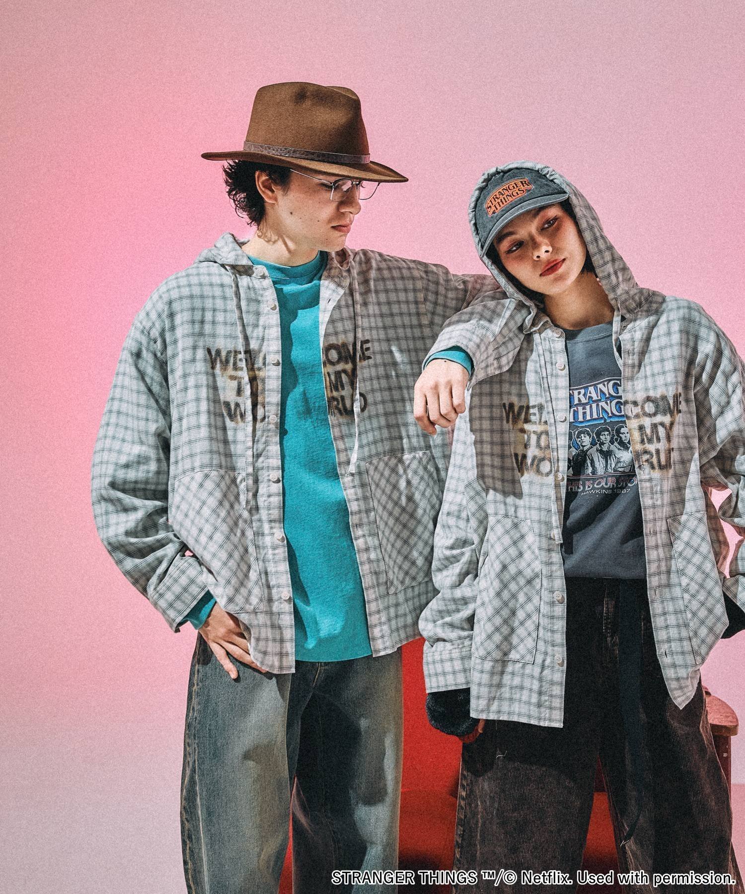 niko and ｜【STRANGER THINGS】コラボ チェックフードシャツ