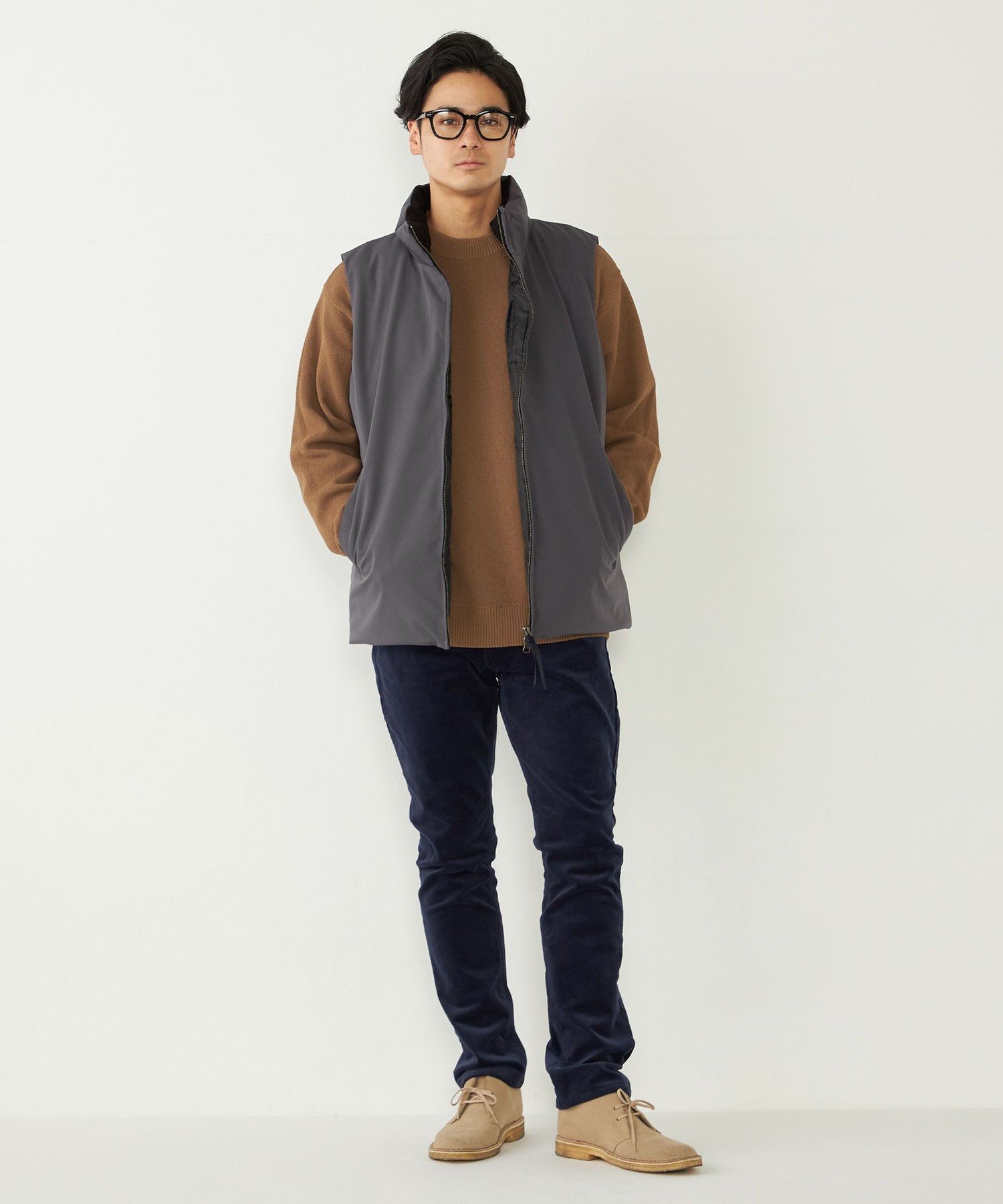 osakentaro フード付きベスト 水色 セール】 【洗える】サージツイルフード ダウンベスト （ダウン