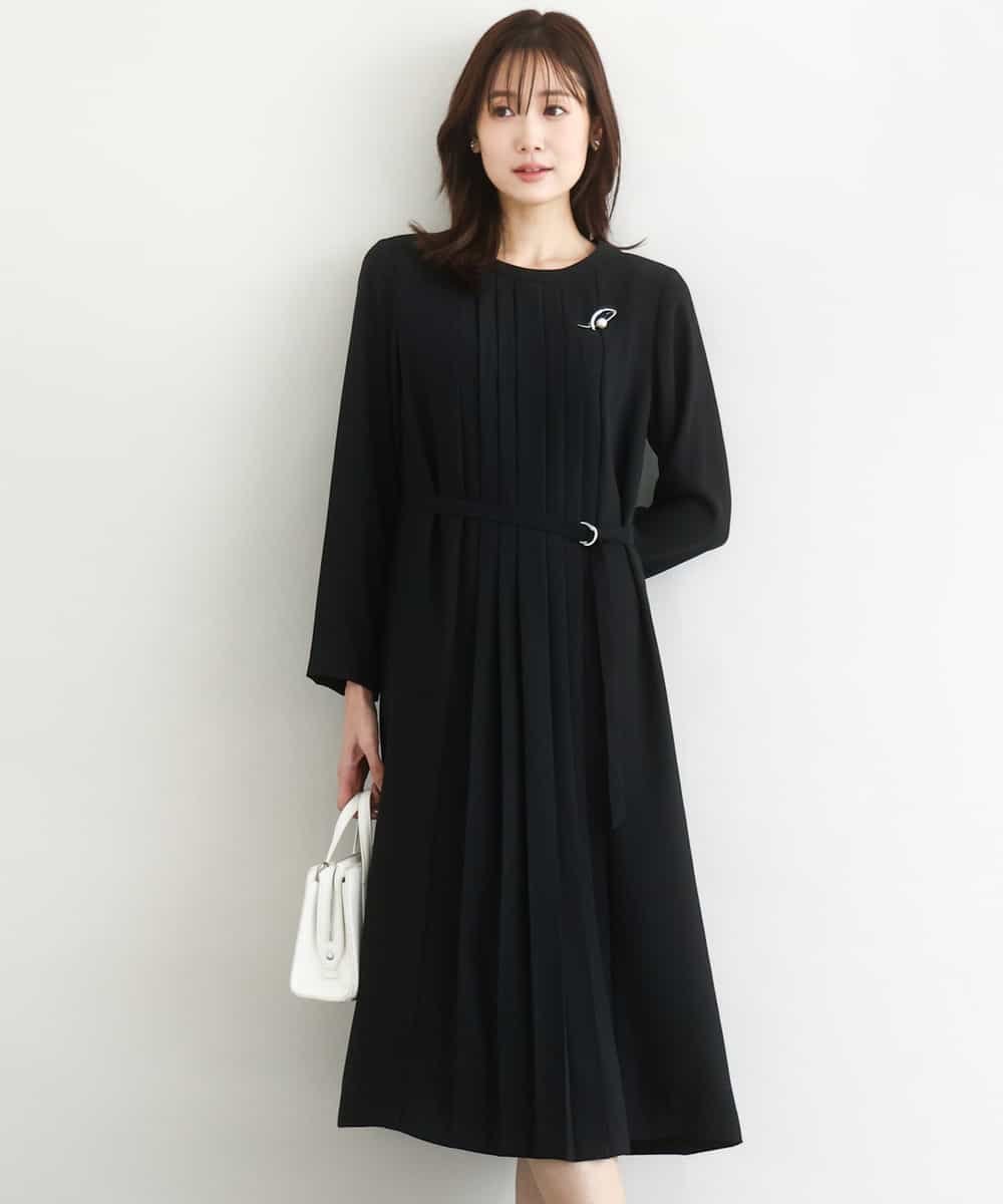 MK MICHEL KLEIN｜サテンジョーゼット プリーツワンピース/洗える