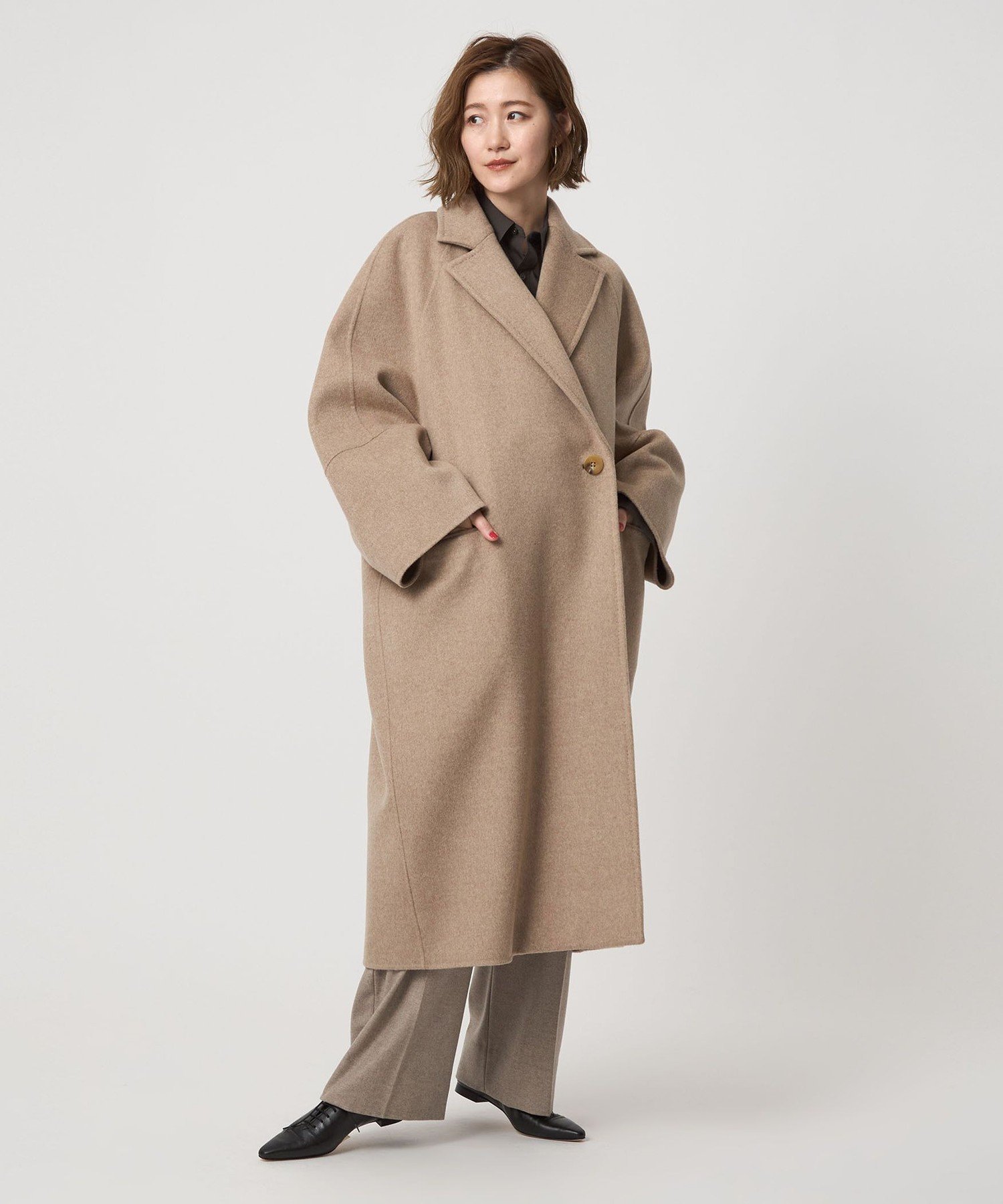 conte ウール100％ ダブルブレスト リバーロングコート GRAY 36 conte コート チェスターコート 「conte」ダブルブレスト リバーコート