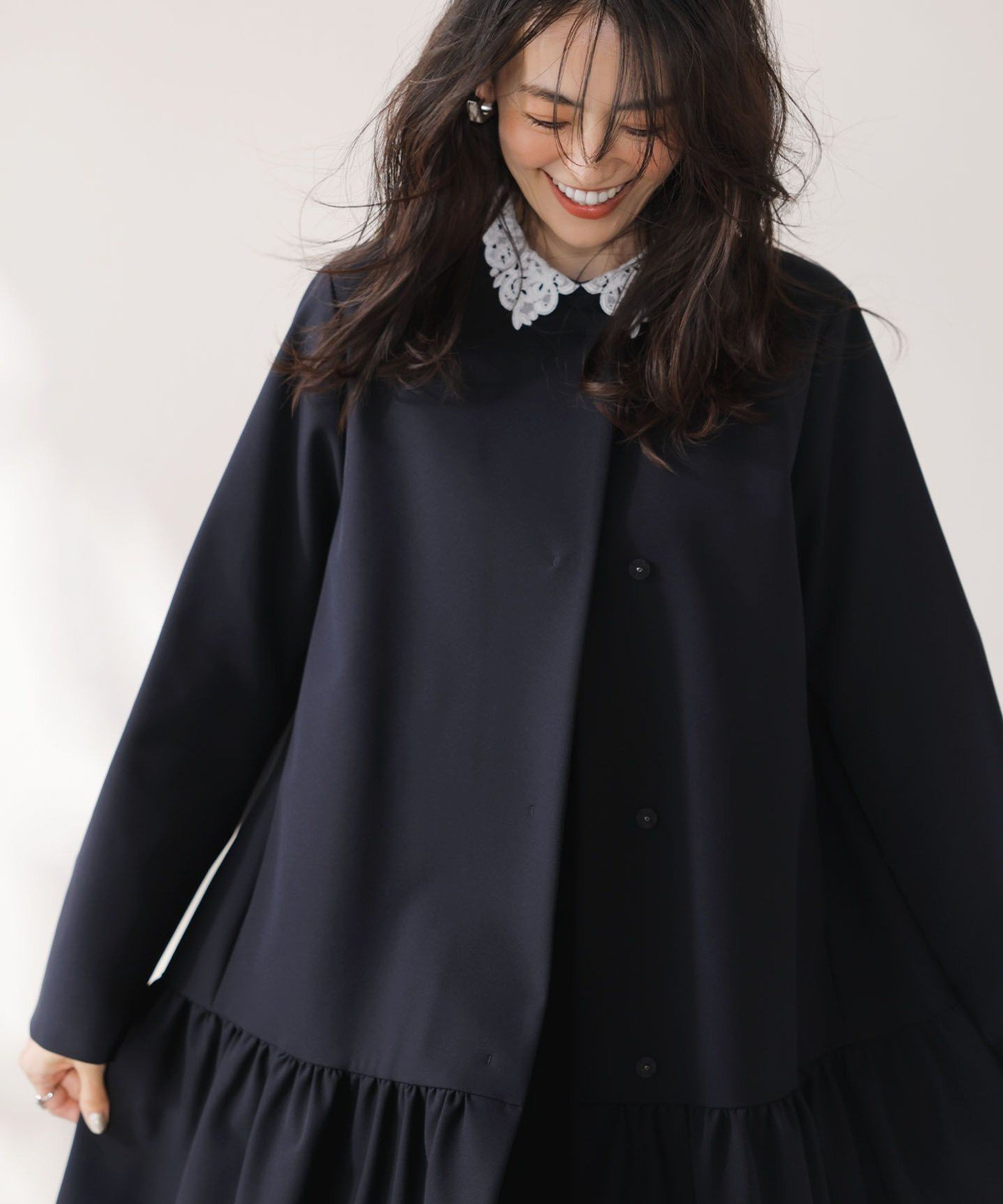 組曲｜【KUMIKYOKU NAVY】ダブルクロスストレッチ ノーカラーコート