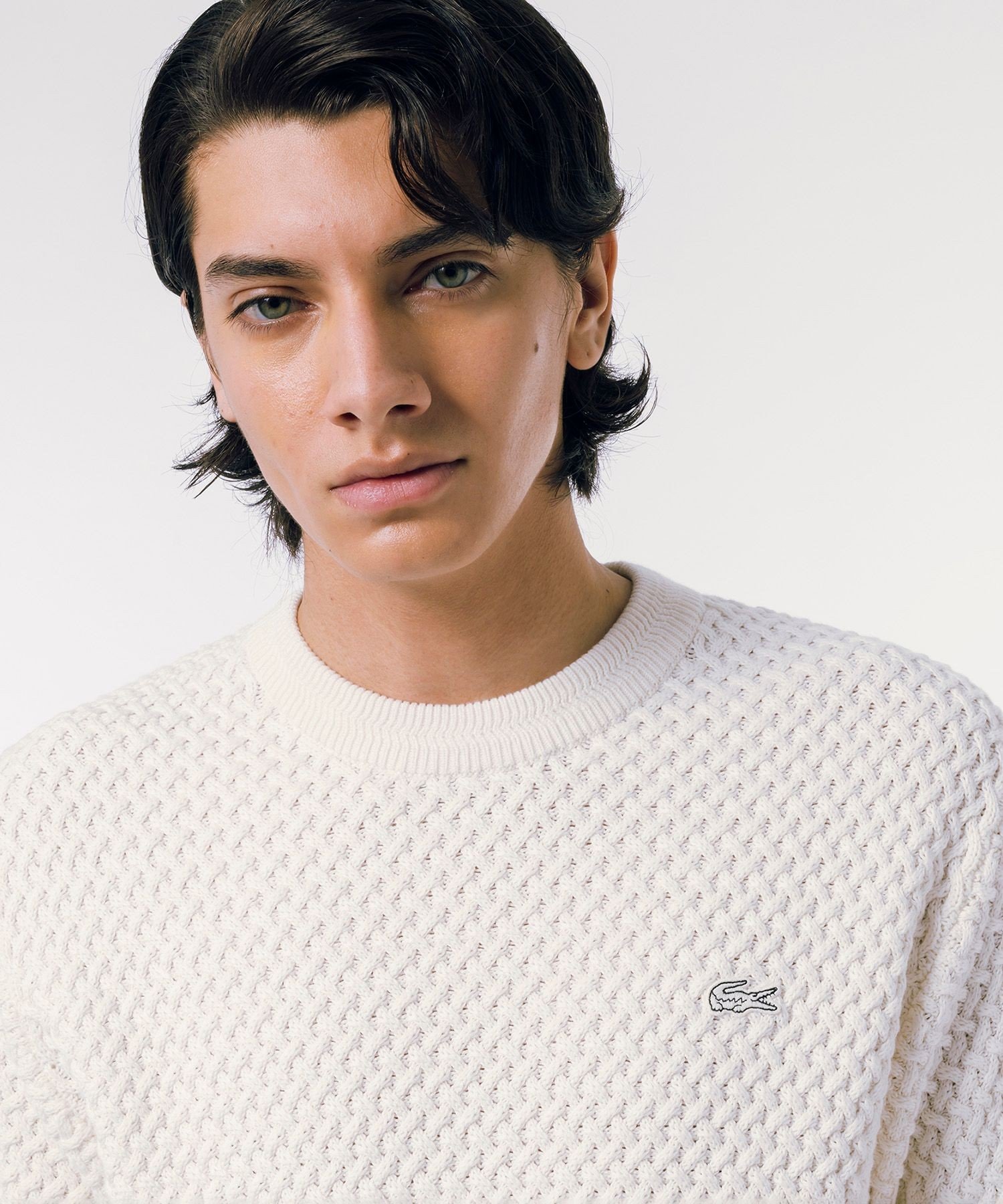 LACOSTE｜ローゲージ バスケット編み ニットクルーネックセーター