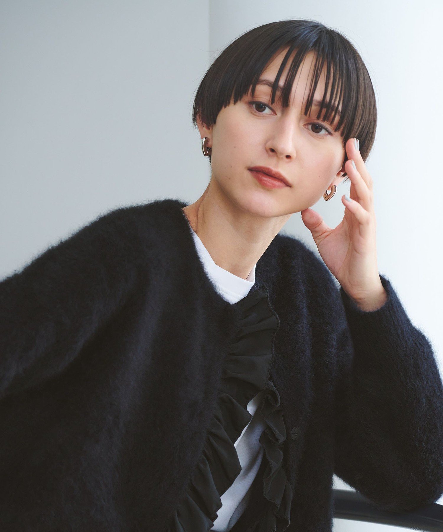 UNITED ARROWS｜フォックスカシミヤ フリルコンビ カーディガン