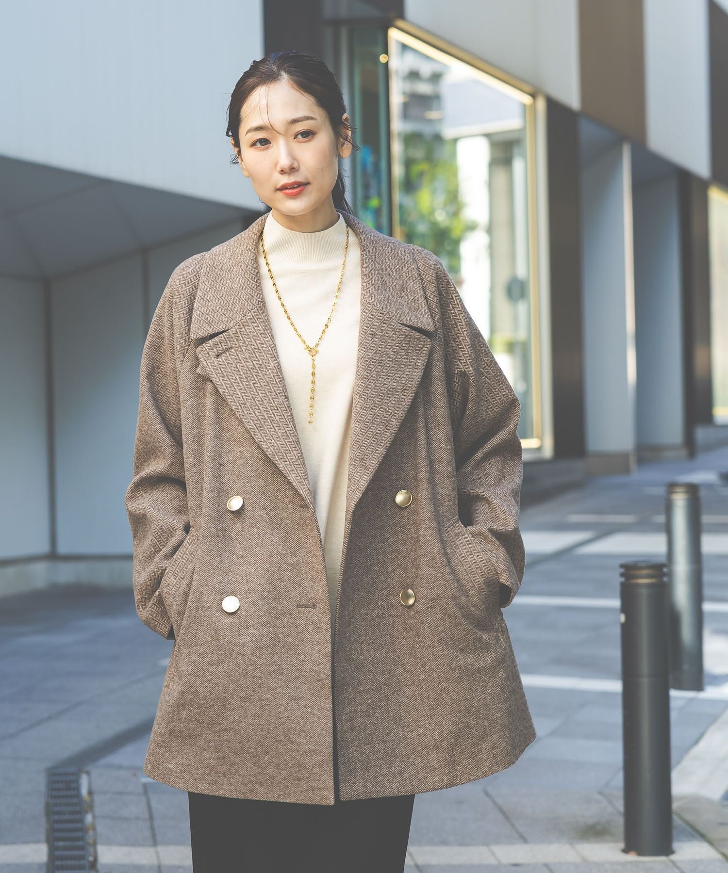 GLOBAL WORK｜軽やかストレッチ襟2WAYミドルコート/499658 | Rakuten