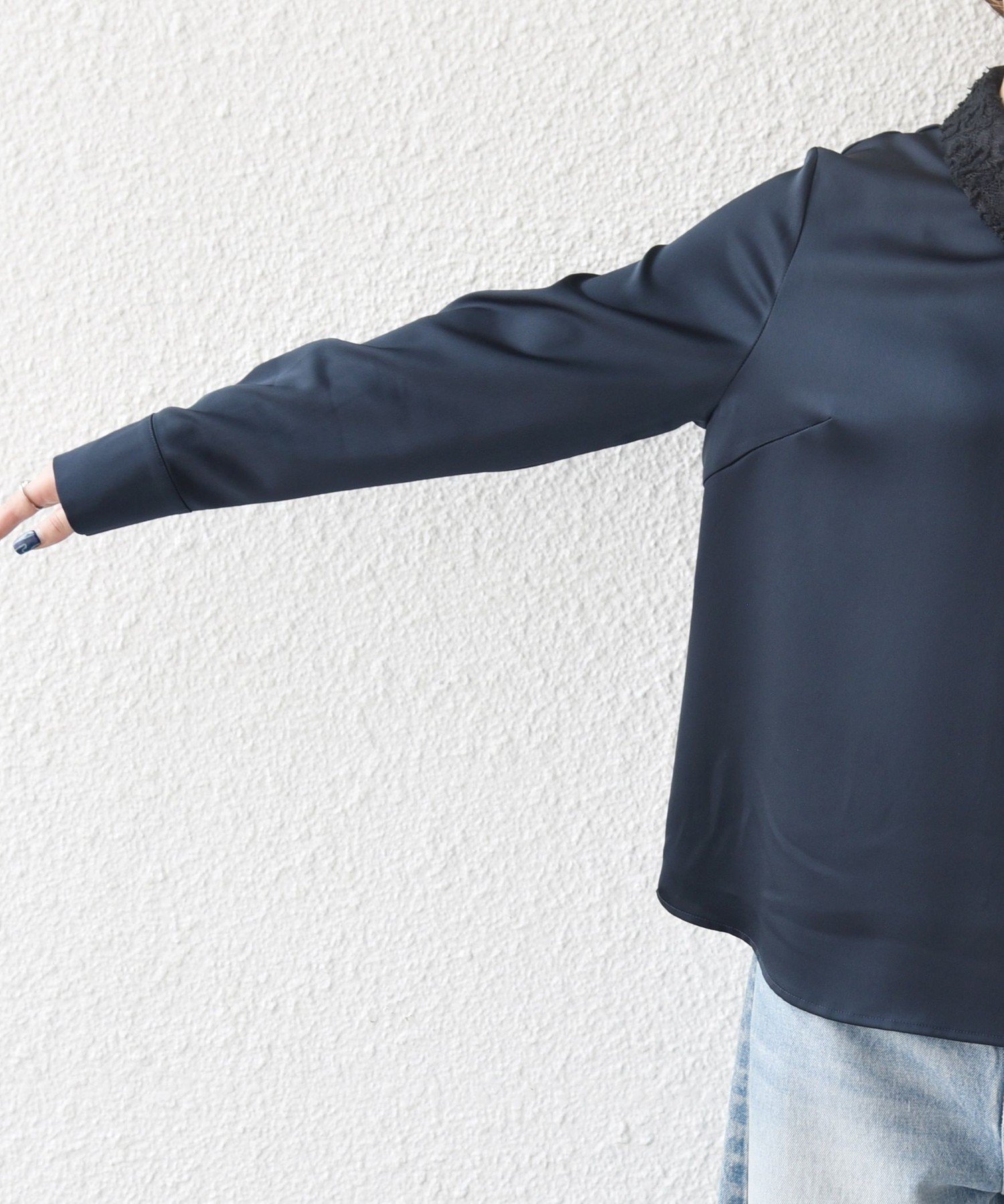 SHIPS any サテン レースカラー ブラウス SHIPS｜SHIPS any:<洗濯機可能>サテン レースカラー ブラウス