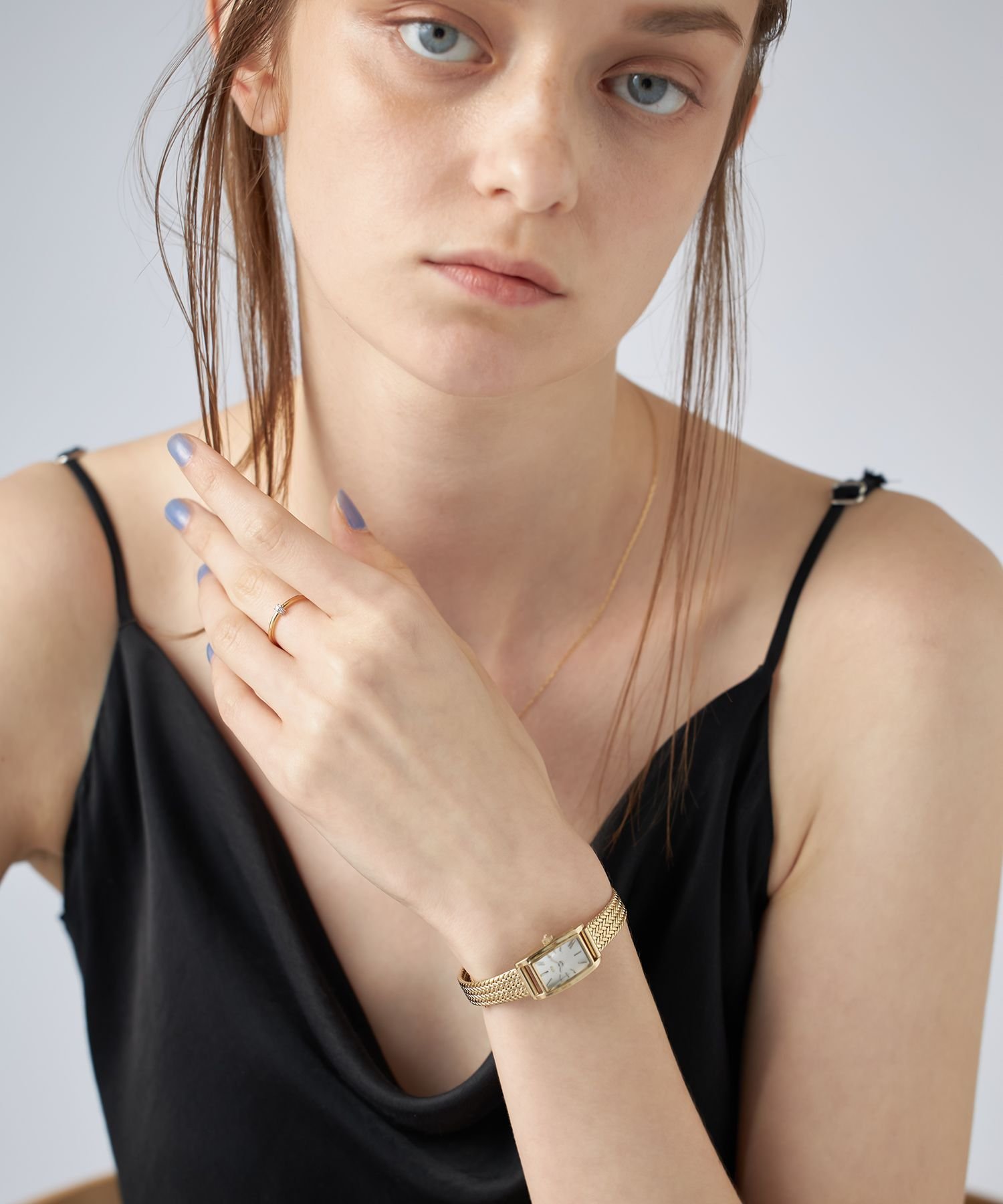 ete｜ダイヤモンド レクタングルフェイス メッシュベルト ウォッチ