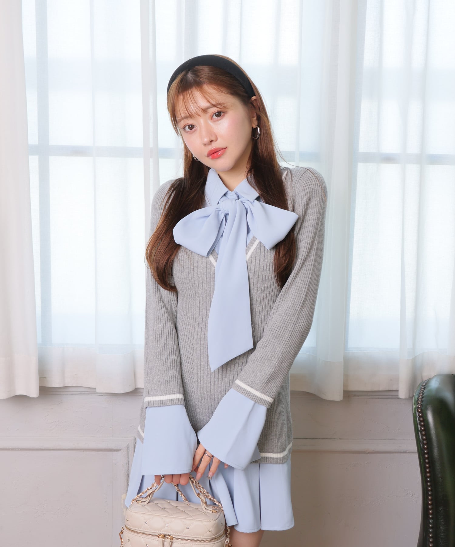 LIP SERVICE｜LIP SERVICE/(W)シャツドッキングプリーツワンピース