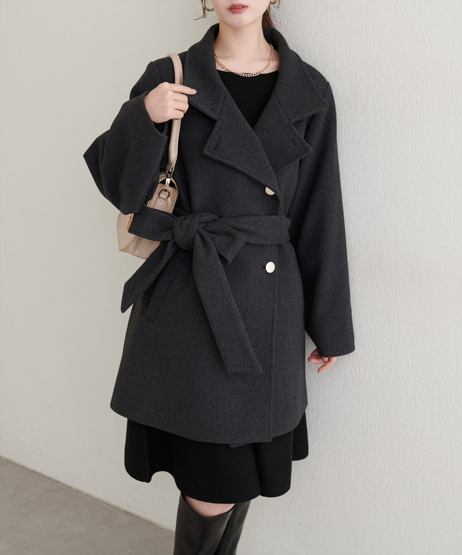 ナチュラルクチュール　〈ako〉スタンドカラーミドル丈コート ako〉スタンドカラーミドル丈コート | natural couture(ナチュラル