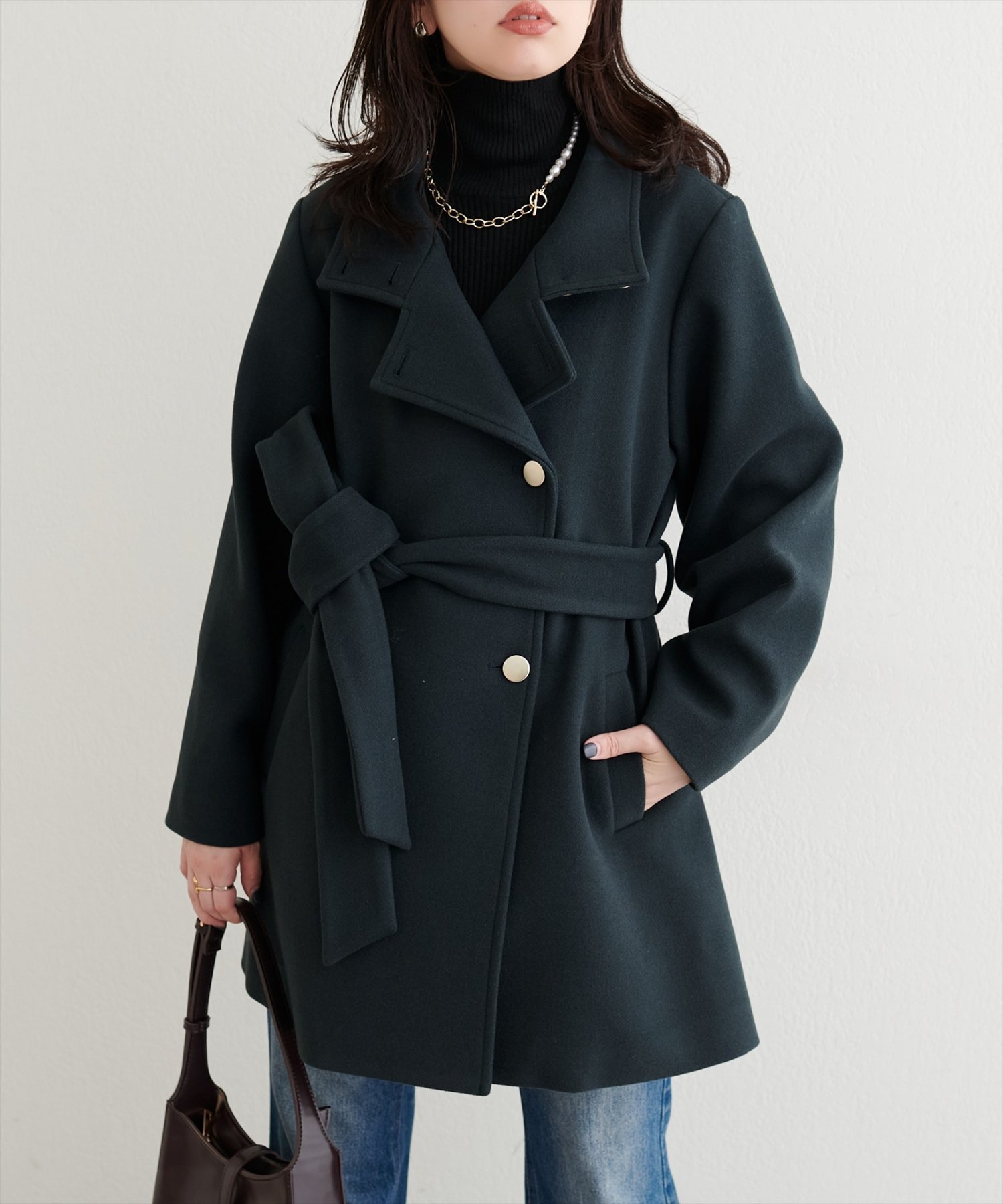 ナチュラルクチュール　〈ako〉スタンドカラーミドル丈コート ako〉スタンドカラーミドル丈コート | natural couture(ナチュラル