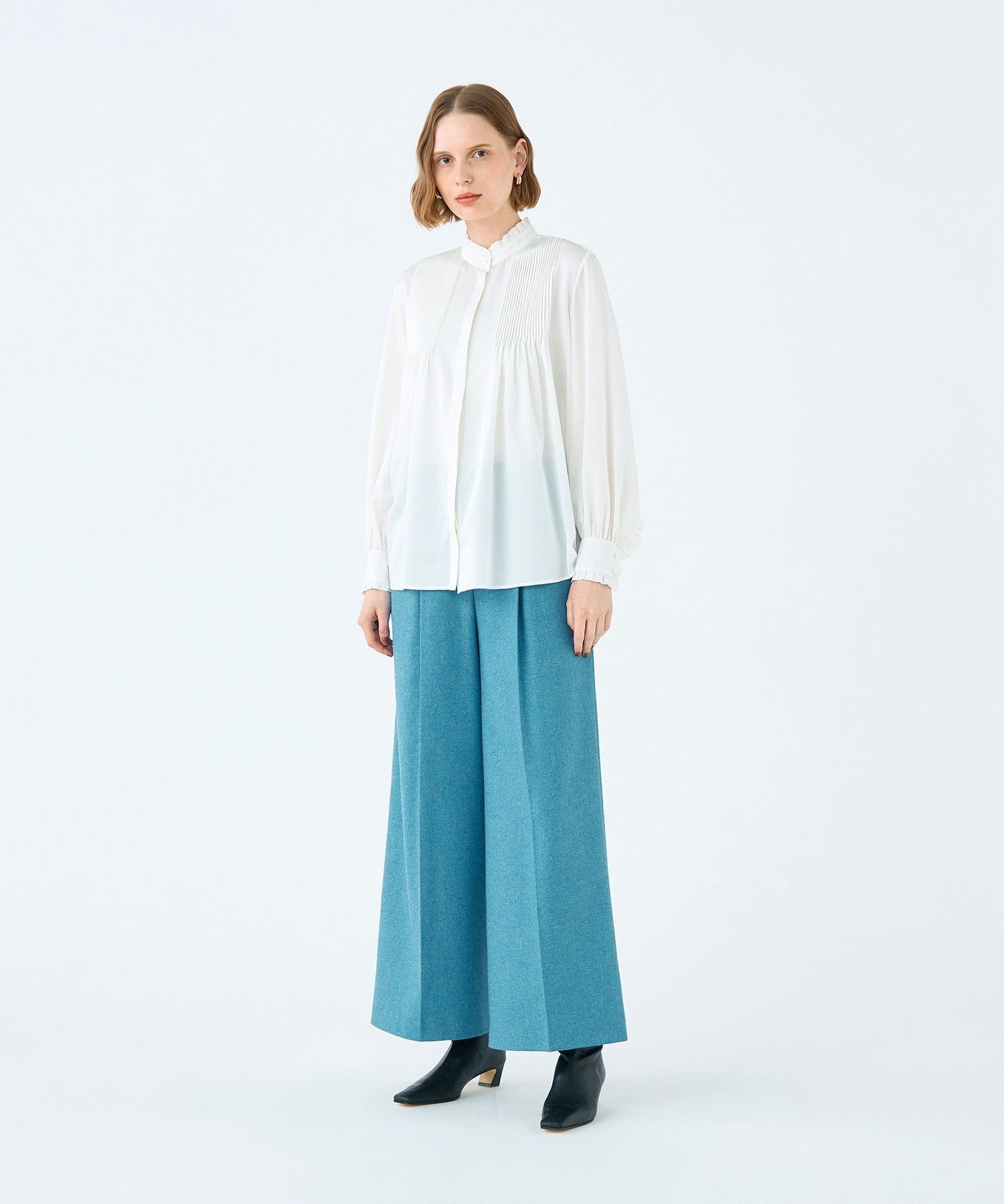 TOMORROWLAND｜コットンシルクサテン ピンタックフリルブラウス