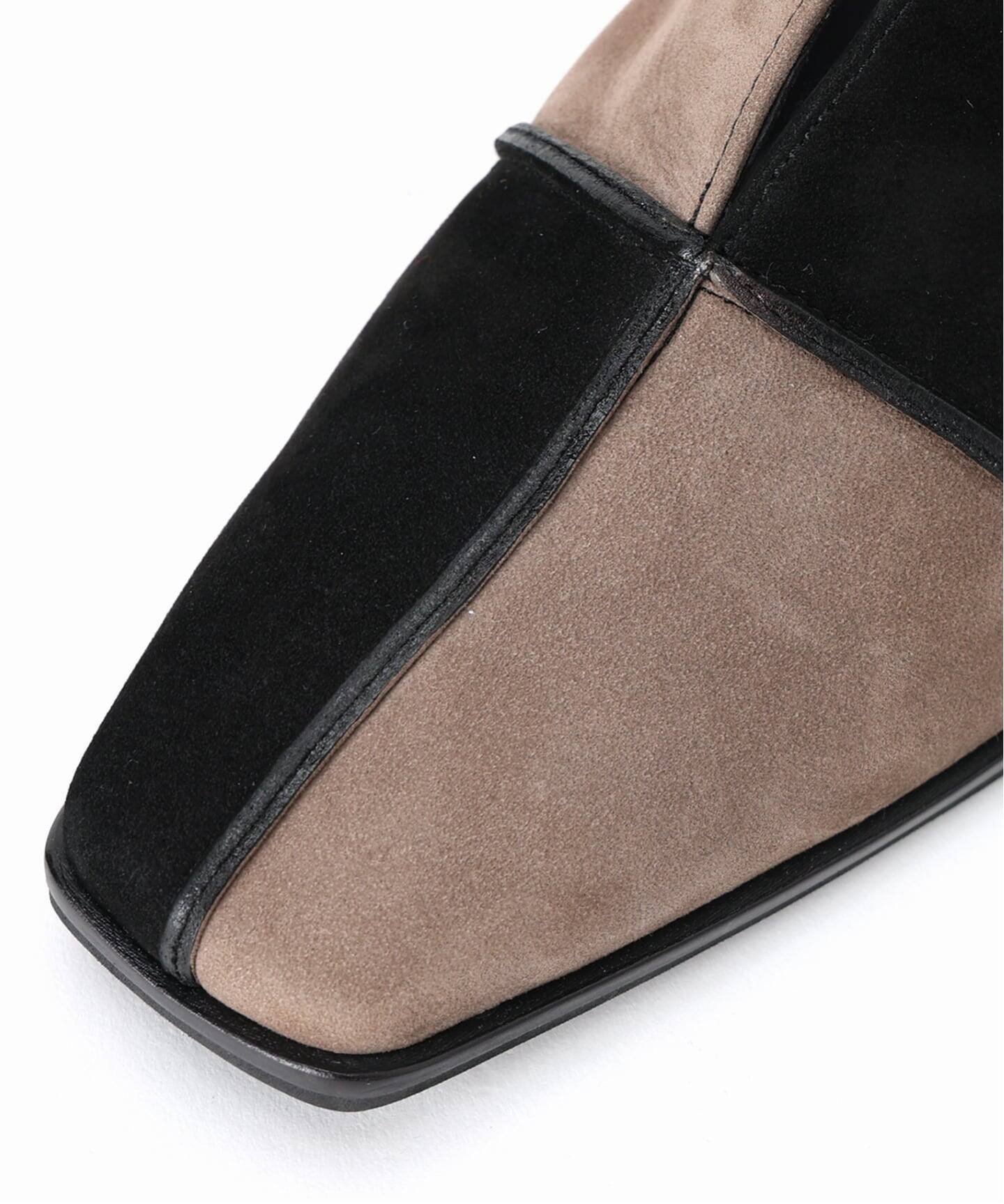 LE TALON｜GRISEレザースクエアクロスシームアンクルフラット