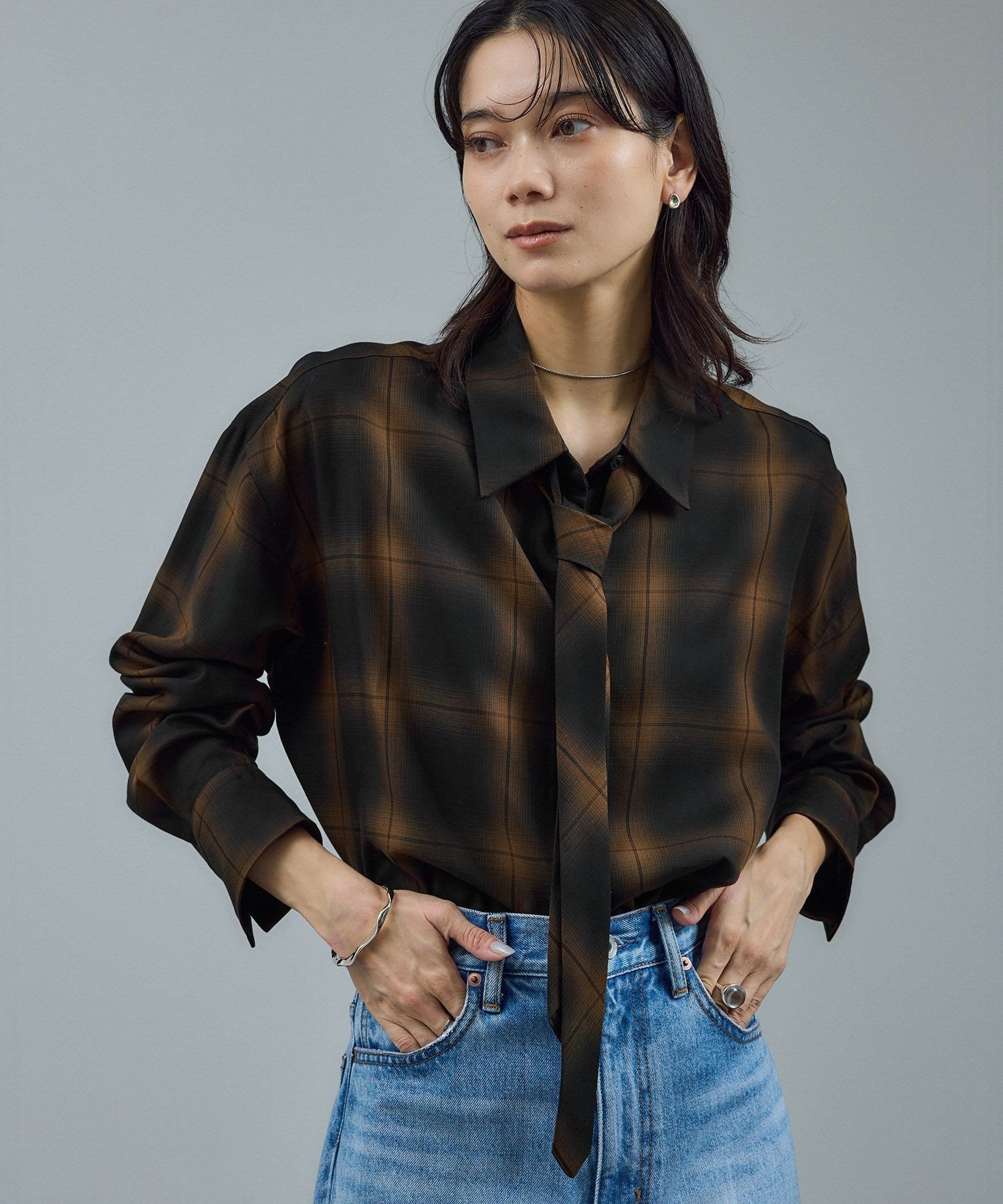 SALON adam et rope'｜Shuttlenotesオンブレチェックネクタイシャツ