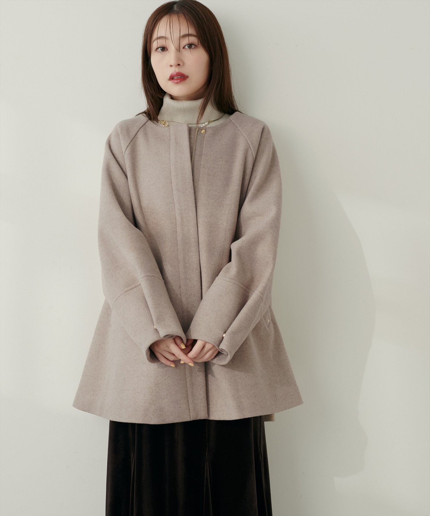 【natural couture】2WAY ノーカラーコート　モカ セール】〈osono〉2WAYノーカラーコート（ノーカラーコート