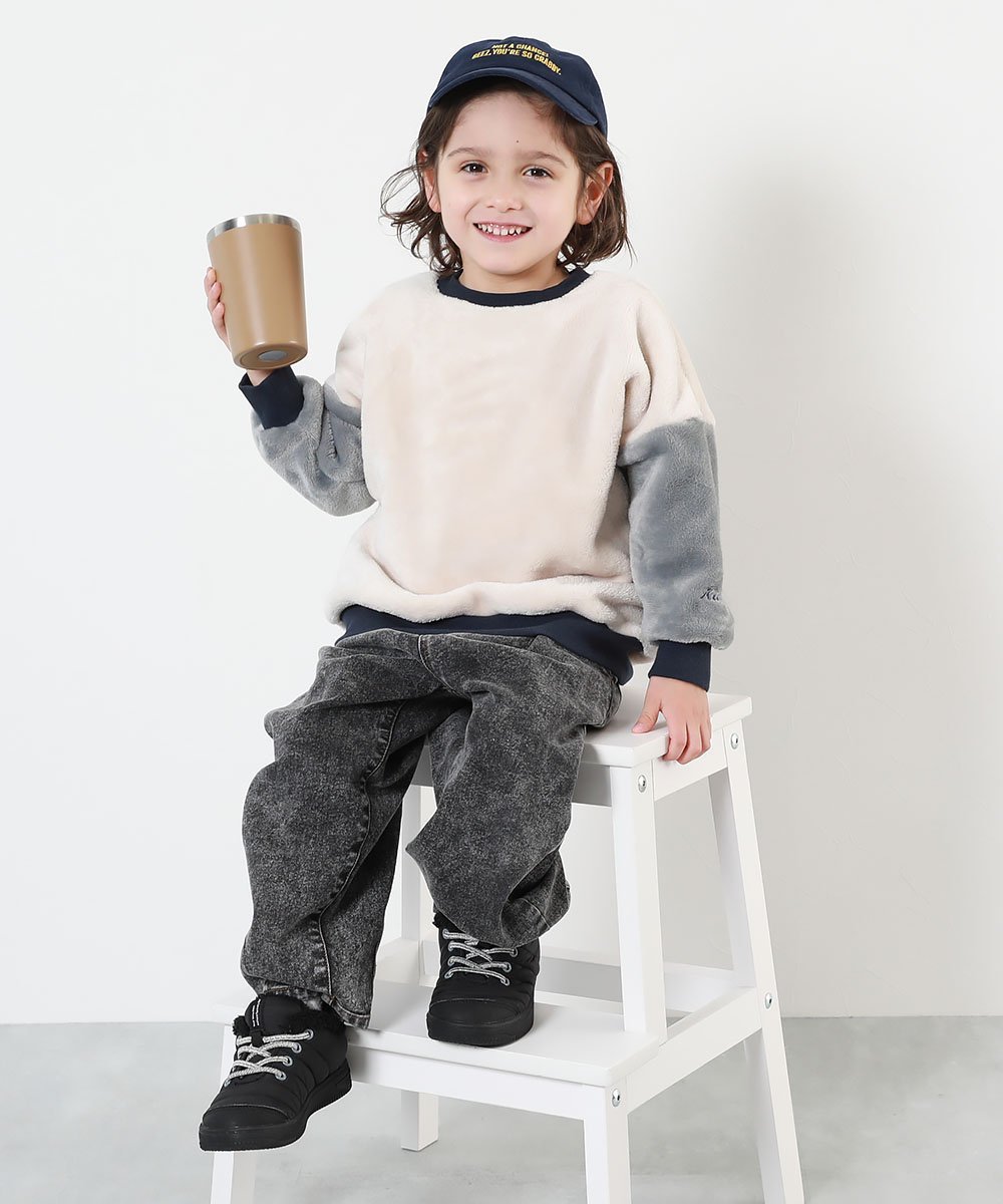 devirock｜袖刺繍 ファーフリース トレーナー トップス パーカー