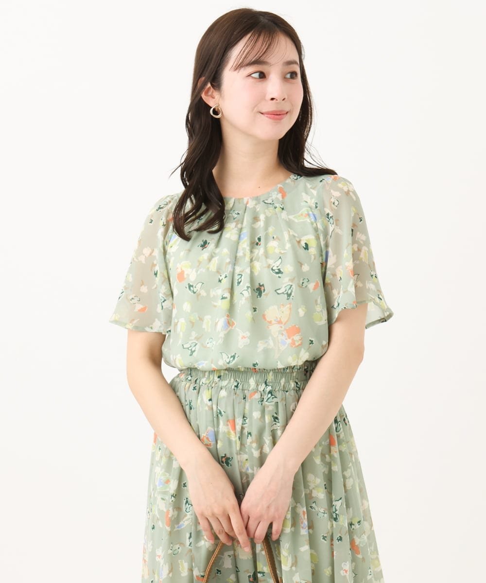 TOMORROWLAND｜アネモネプリント ギャザースタンドカラーブラウス