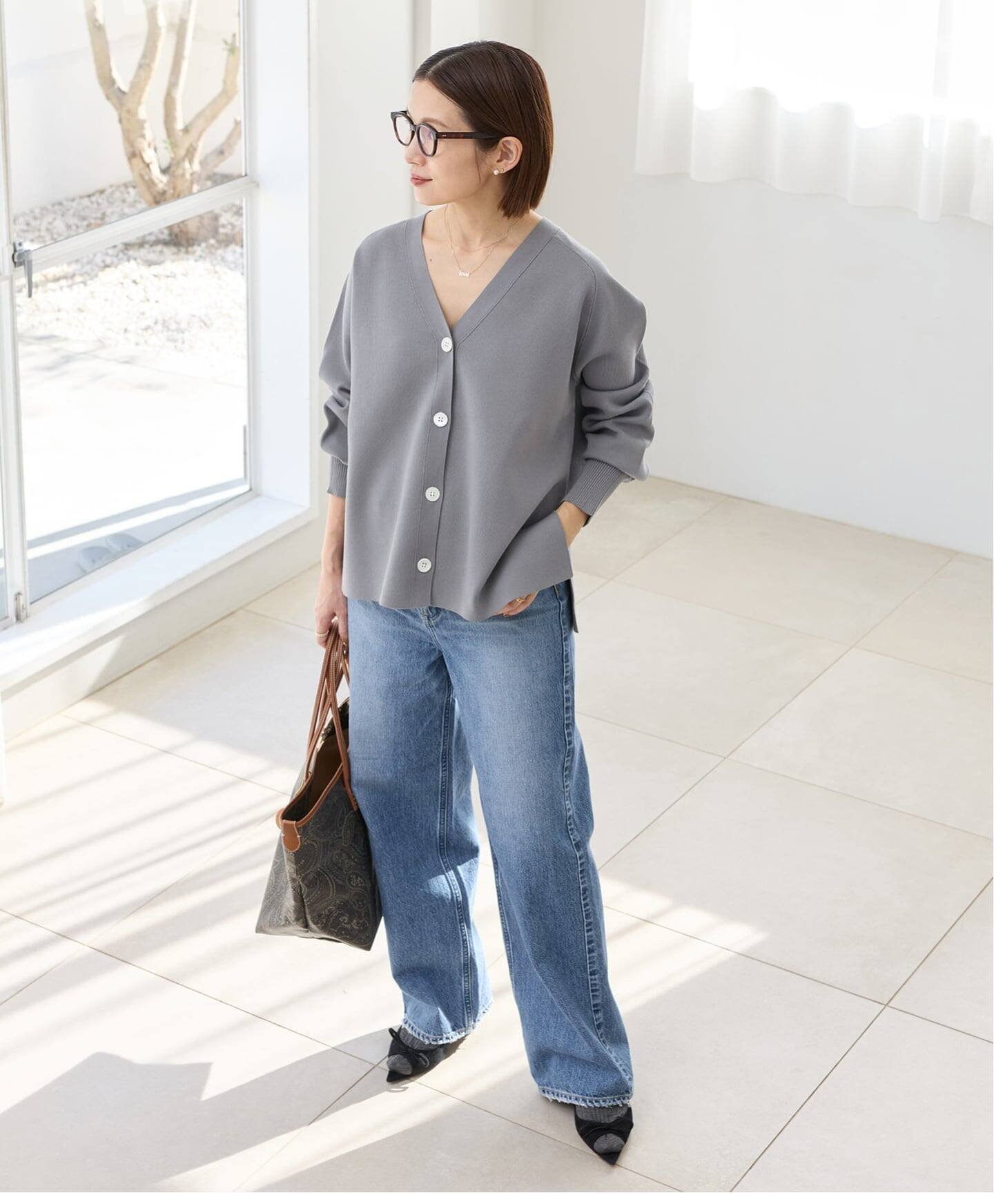 IENA｜《新色/追加》ファインコットンスムースVネックカーディガン