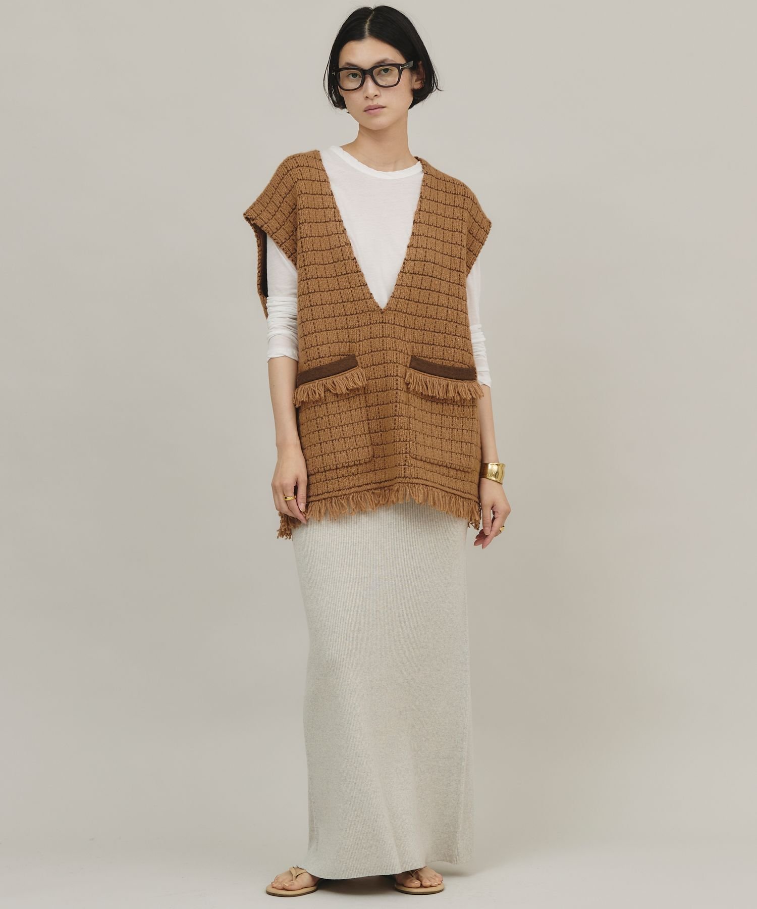 Curensology｜ツイーディフリンジニットベスト | Rakuten Fashion(楽天