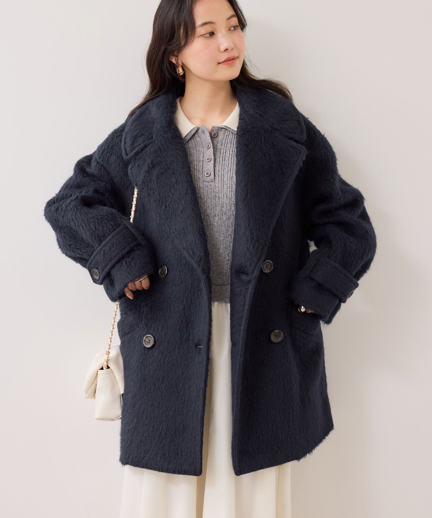 VIS｜【WEB限定】シャギーミディ丈Pコート | Rakuten Fashion(楽天