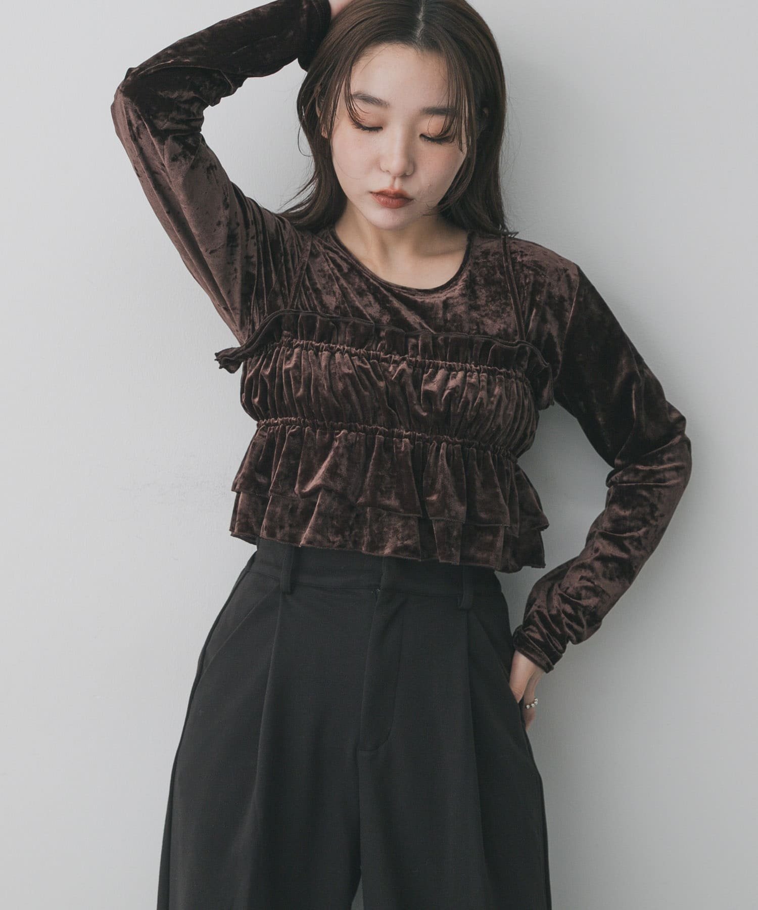 SENSE OF PLACE｜『洗濯可』フリルビスチェセットベロアトップ