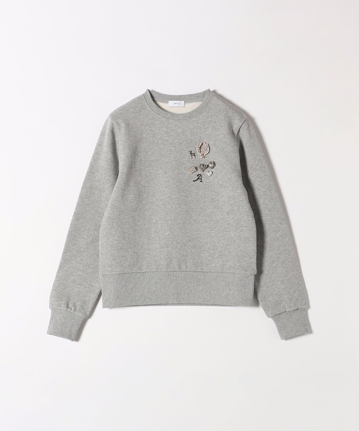 SHIPS any 裏起毛ビジュー クルーネック コンパクト プルオーバー セール】SHIPS any:〈手洗い可能〉裏起毛 ビジュー クルーネック