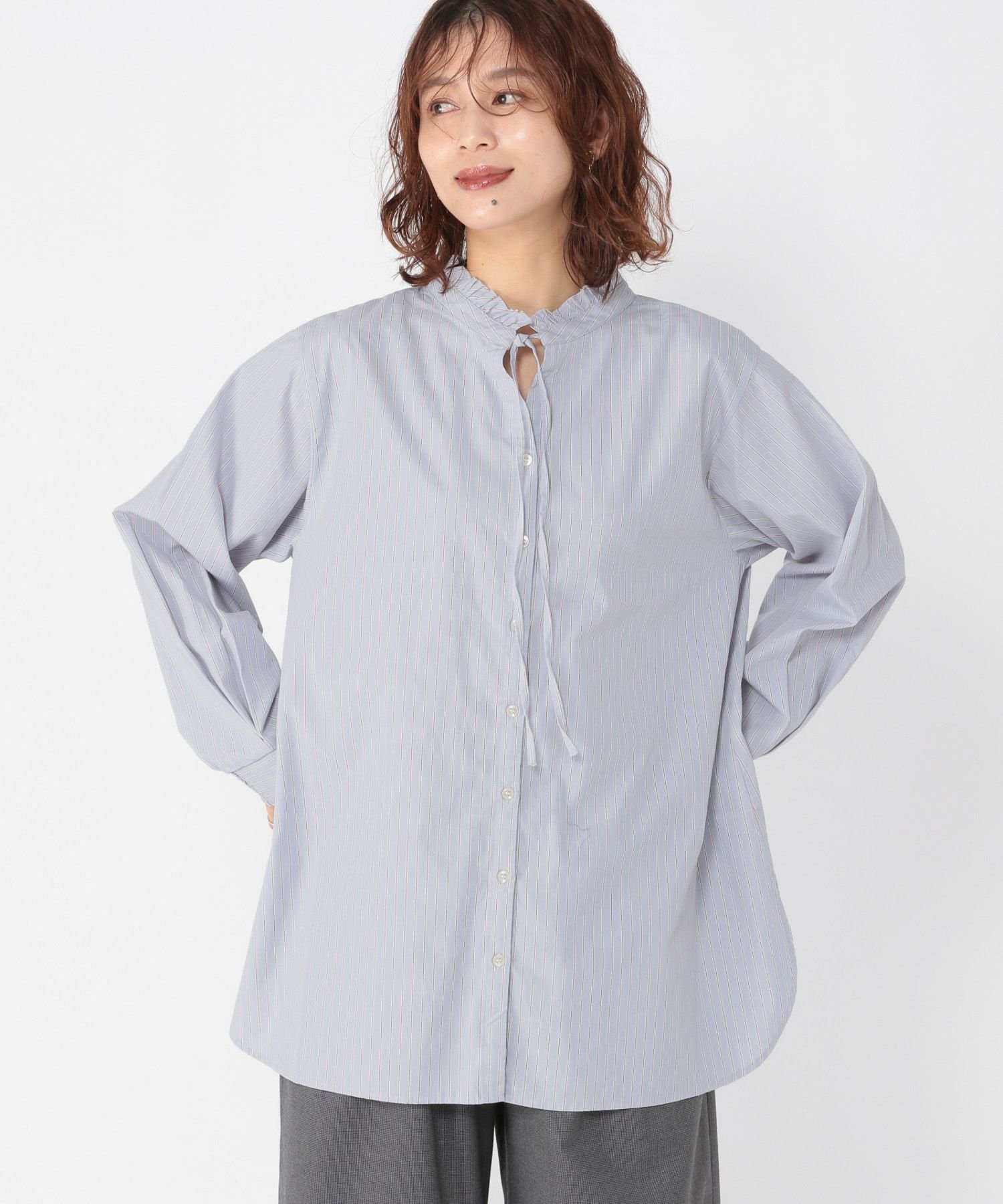 studio CLIP｜ダブルフロントポプリンストライプブラウス | Rakuten