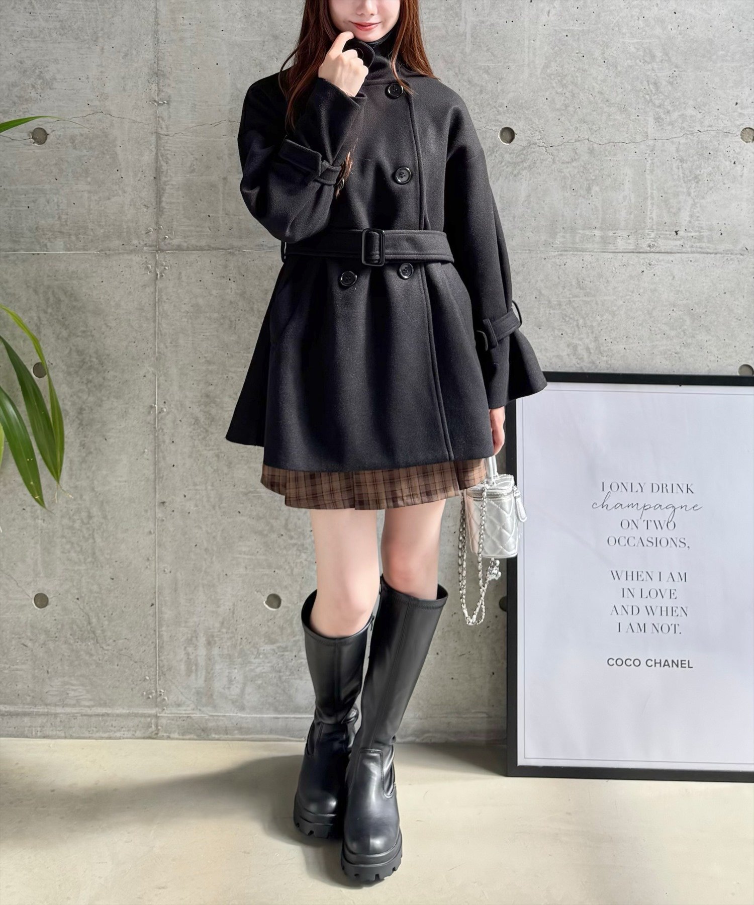 clear｜フェイクウールベルト付きダブルミドルコート | Rakuten