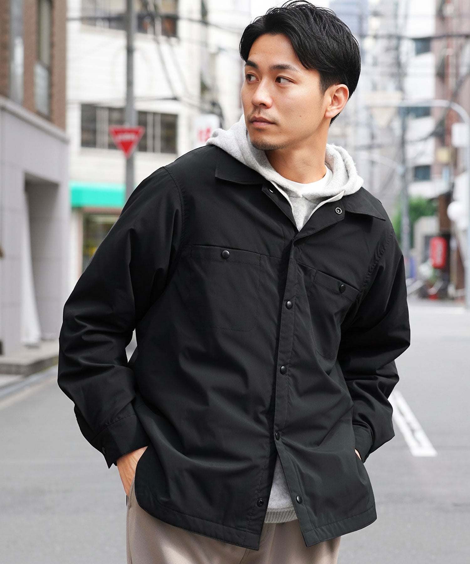 JIGGYS SHOP｜中綿入り ストレッチ ブロード シャツジャケット 軽量