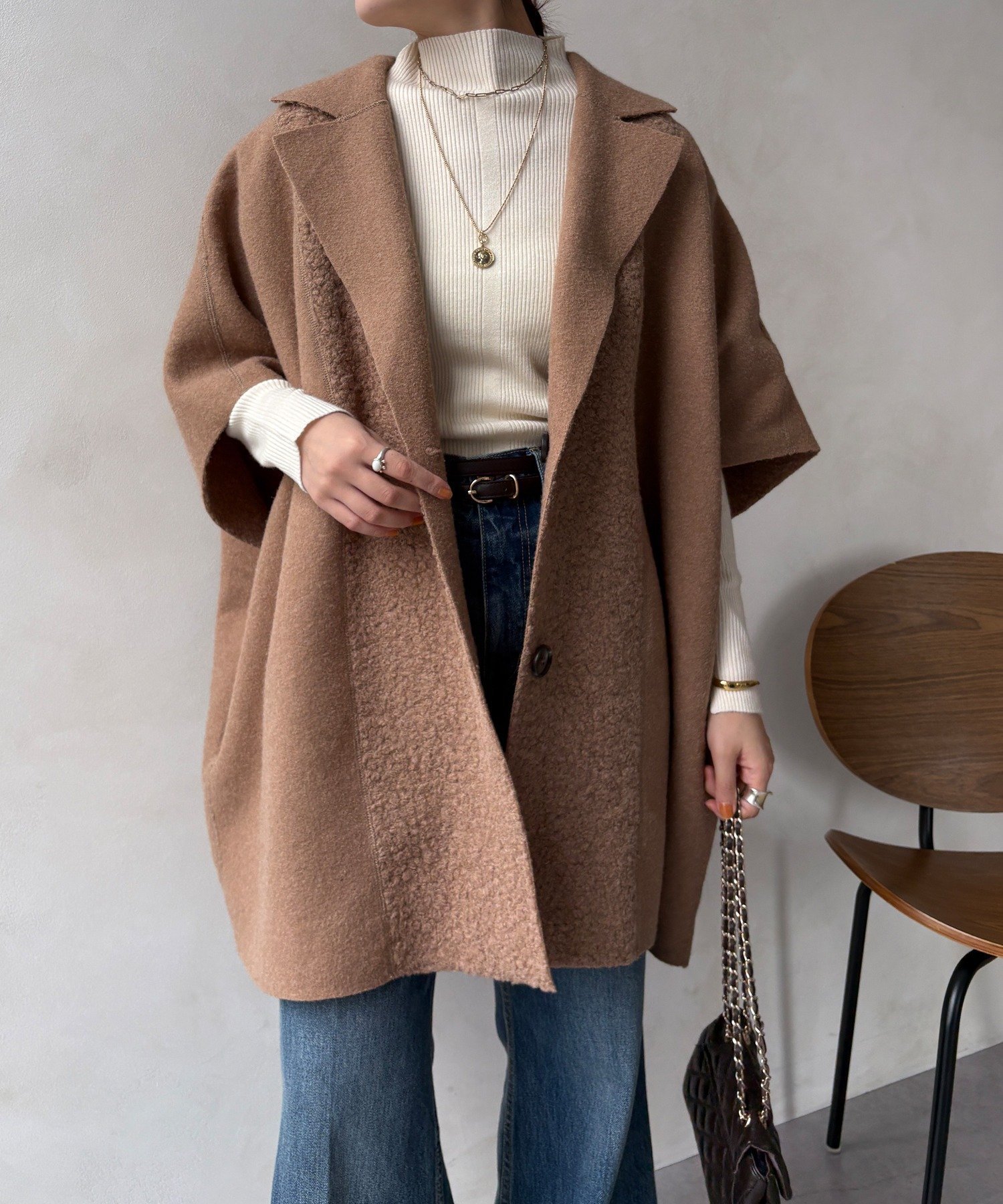 DOUDOU｜【WEB限定】リバーシブルボアスライバーポンチョコート