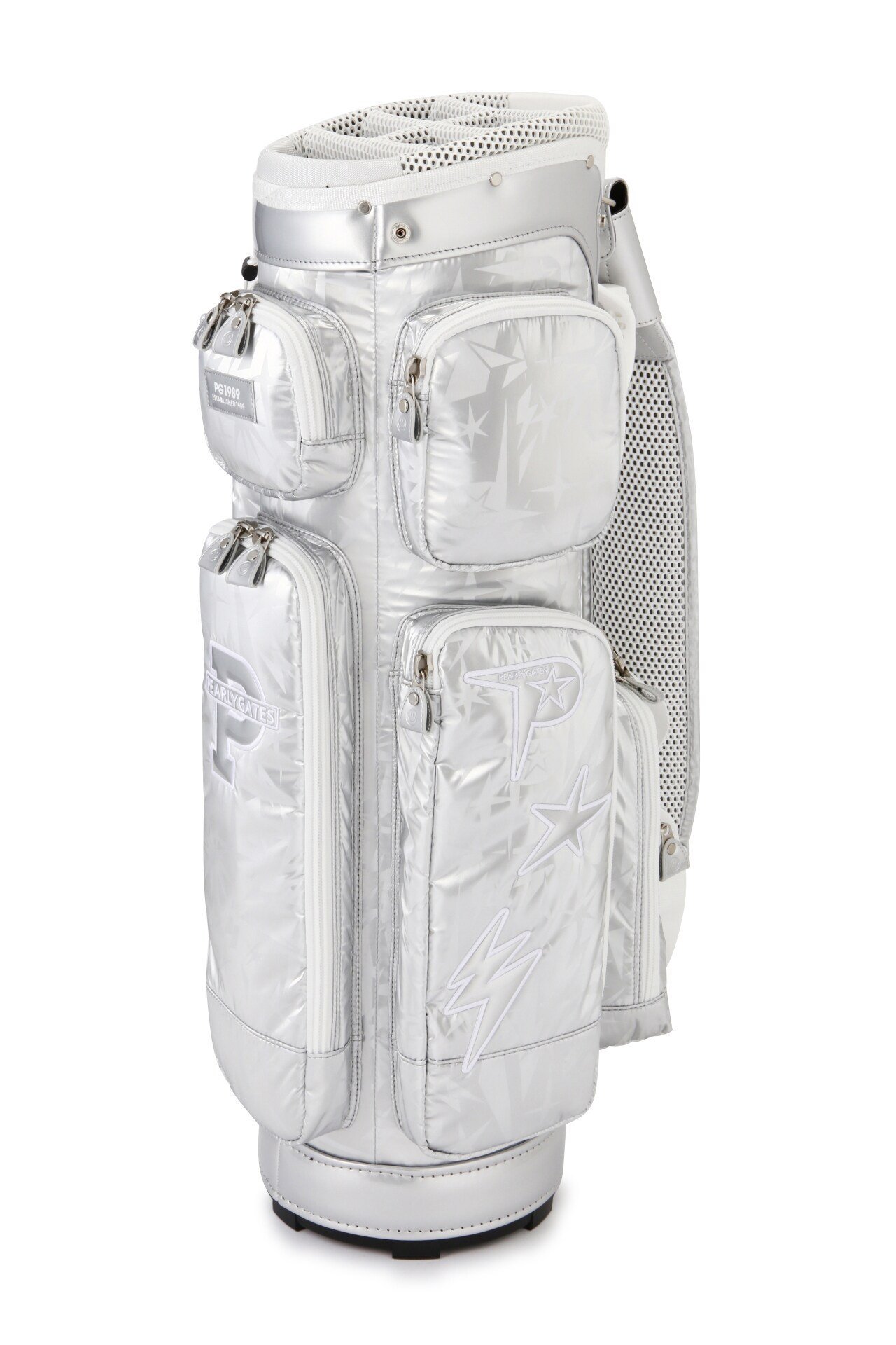 PEARLY GATES シルバー キャディバッグ ゴルフバッグ PEARLY GATES パーリーゲイツ エナメル キャディバッグ プラチナ