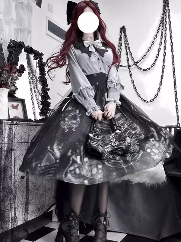 楽天市場】ロリータ スカート ハロウィン ドクロ柄 魔女風 コウモリ