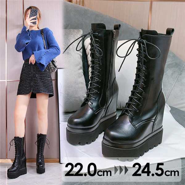 楽天市場】厚底 ブーツ ヒール5cm 編み上げ 裏地ボア有り/無し 太