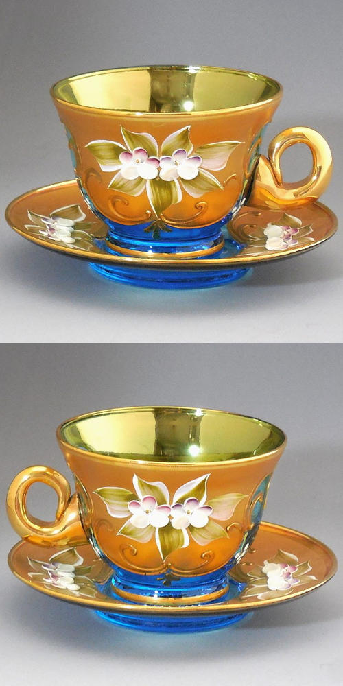 楽天市場】ベネチアン グラス ムラノ カップ＆ソーサー イタリア 金彩