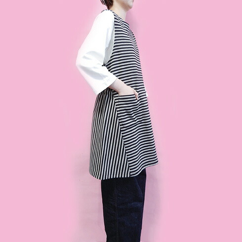 楽天市場】【アツコ マタノ】ボーダー 背付きニットエプロン