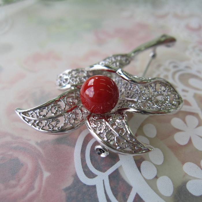 楽天市場】日本 高知産血赤珊瑚 ブローチ ペンダント兼用 8.8ミリ 花