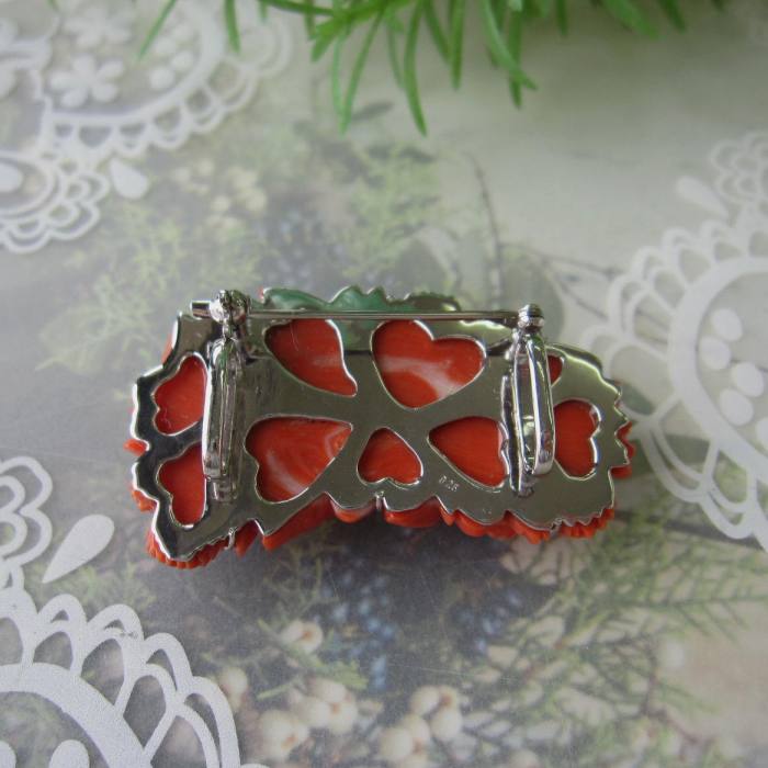 楽天市場】桃珊瑚 美しい 薔薇の花 ブローチ 兼 帯留 SILVER 帯 着物
