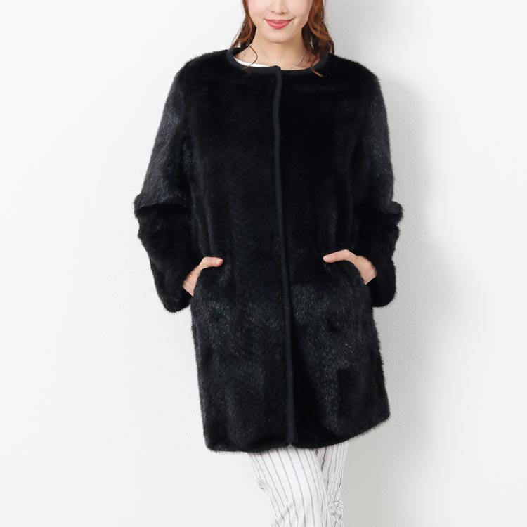 楽天市場】ミンク コート アンゴラ混 ニット ノーカラー パンチング