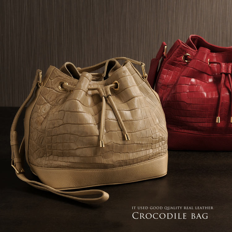 楽天市場】クロコダイル 巾着バッグ マット加工 レディース ショルダー