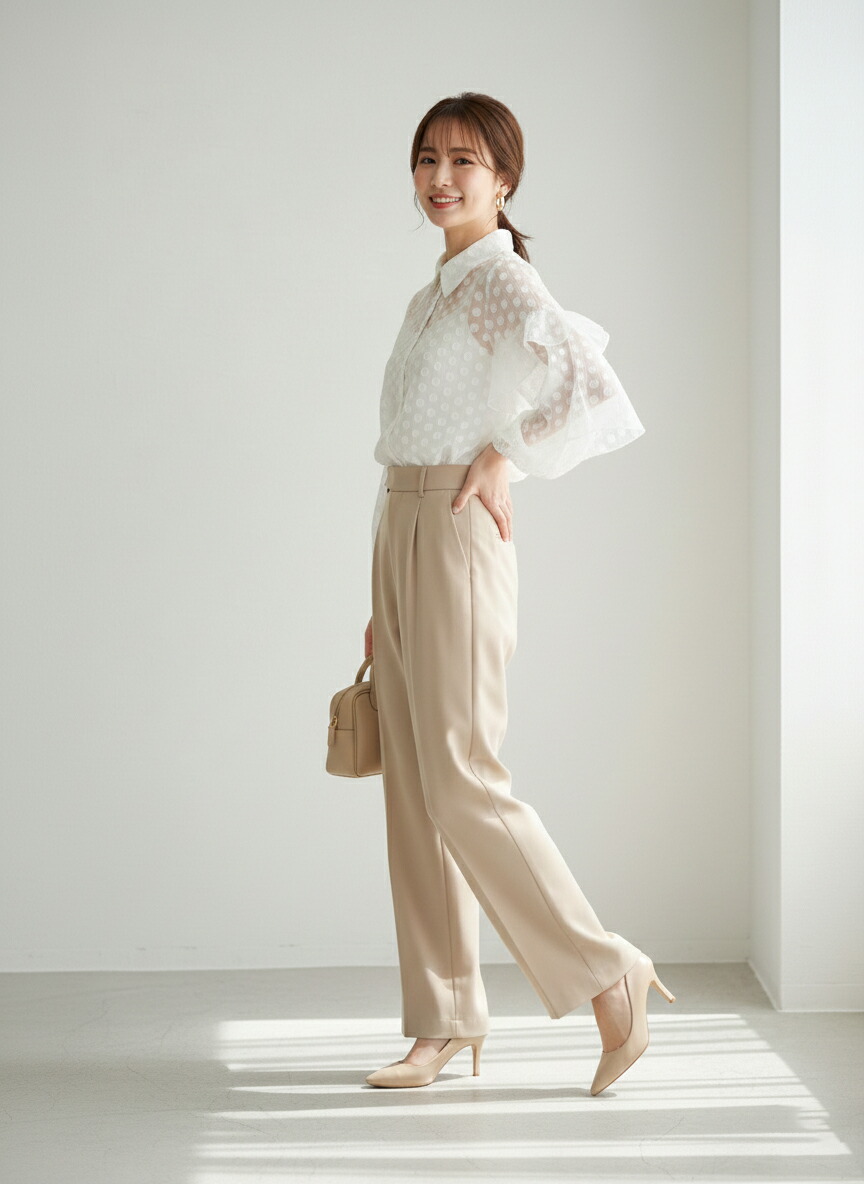 楽天市場】シャツ 長袖 フリル レディース シアーシャツ ドット ドット