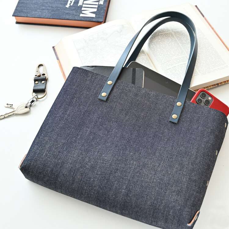 楽天市場】トートバッグ 【 A4 デニムトートバッグ 】 本革仕込み 岡山