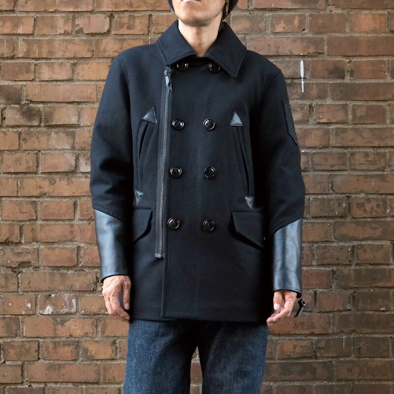 AVIREX Pコート 切替 袖レザー 牛革 ワッペン ダブル仕様 ブラック M