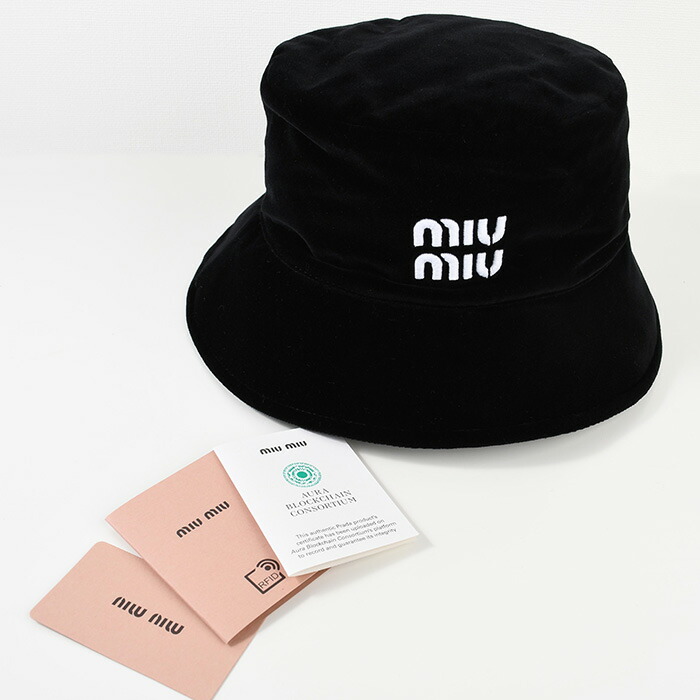 楽天市場】MIU MIU ミュウミュウ ロゴ ベルベットバケットハット 帽子
