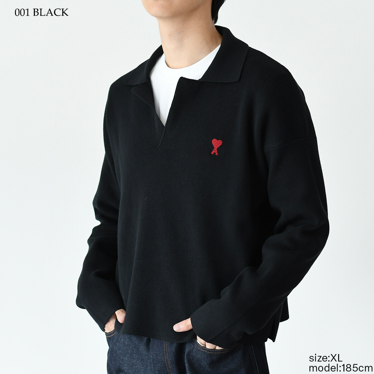 Ami Paris 黒 ポロシャツ 長袖 金色刺繍 セーター M AMI PARIS