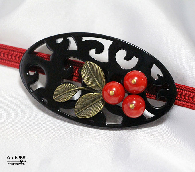 楽天市場】気品の南天 大粒赤珊瑚（染め）*大振り透かし帯留【正月