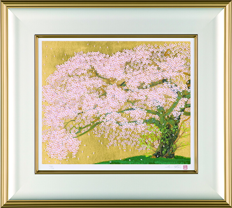 楽天市場】本金箔押し 中島千波 版画 「 南阿蘇 観音 桜 」 絵画 日本