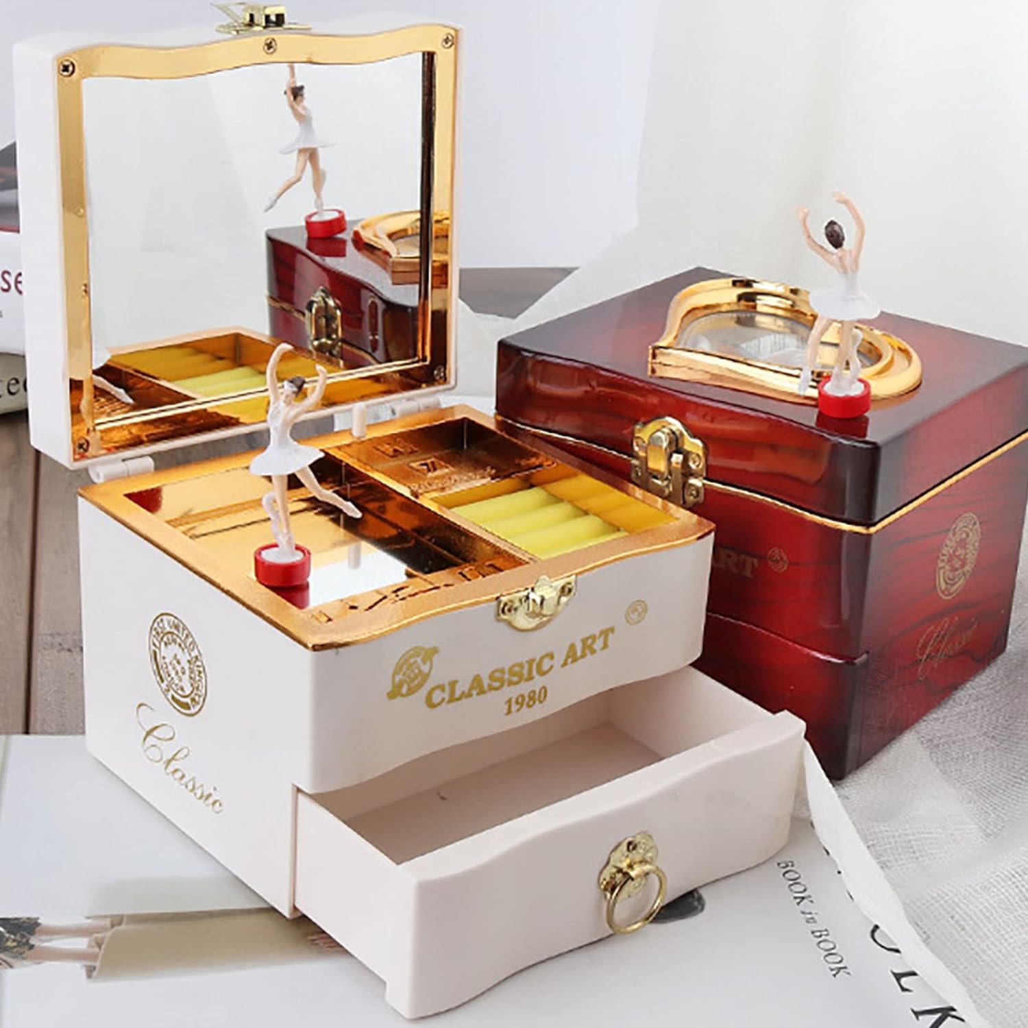 楽天市場】オルゴール 音楽ボックス 回転 引き出し 鏡付き かわいい