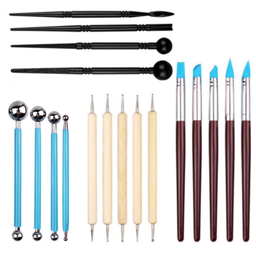 楽天市場】粘土彫刻ツール 18点セットドットペン クレイ棒 シリコン筆