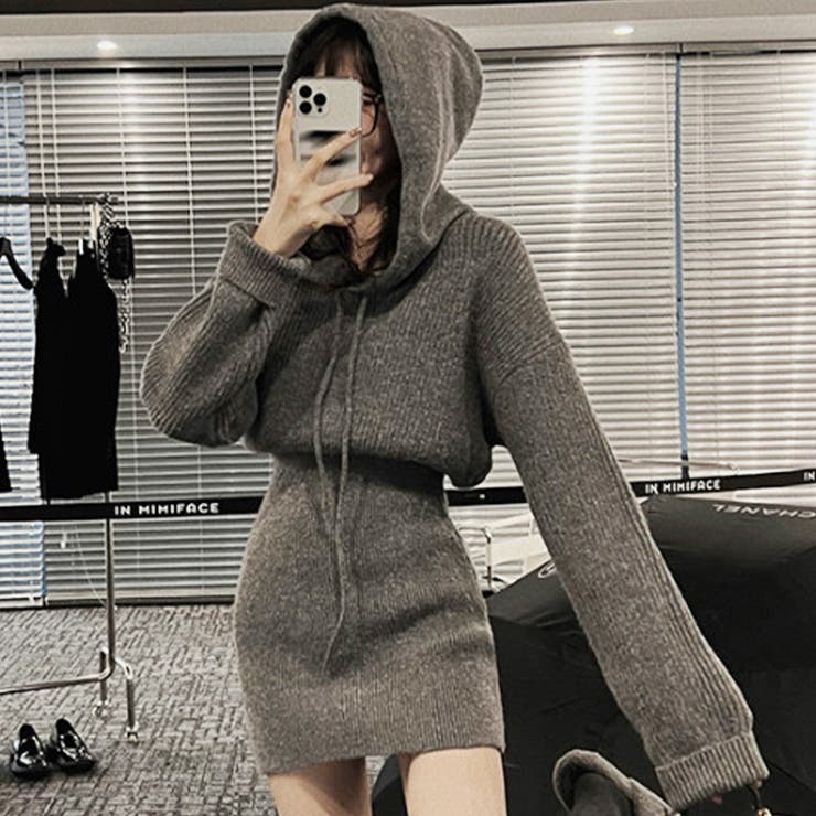 楽天市場】aimoha フード付きニットワンピース ミニワンピース 韓国