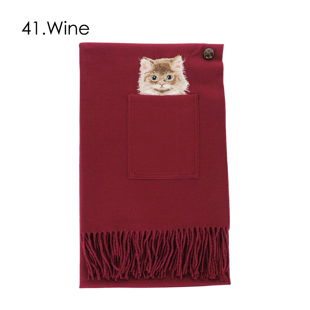 楽天市場】ボタン＆ポケット付 猫 ねこ 刺繍 ポンチョ ストール